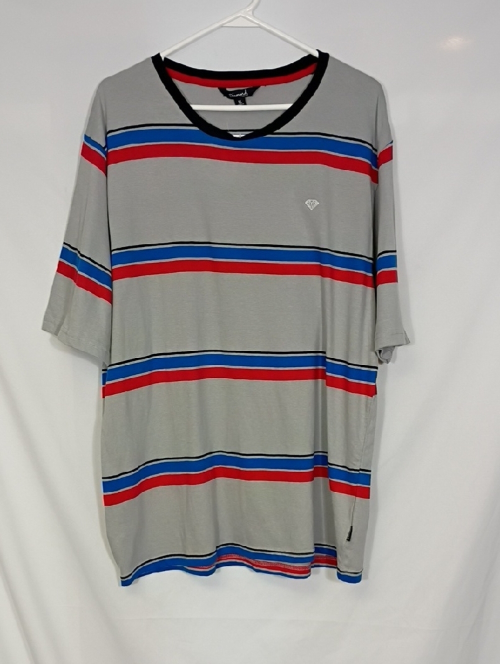 NWT Diamond Supply Co. Men’s Size XL  Skateboarding Gray Red Blue Striped Tee